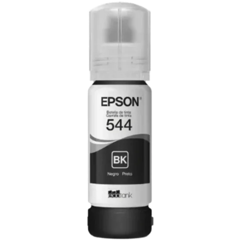 Epson black ink bottle with 'BK' on the label and a cap on top.