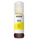 Epson 504 yellow printer ink bottle with brown base cap and yellow label