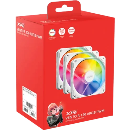 Xpg Vento R 120 ARGB White PWM Kit 3 Fans Invertido