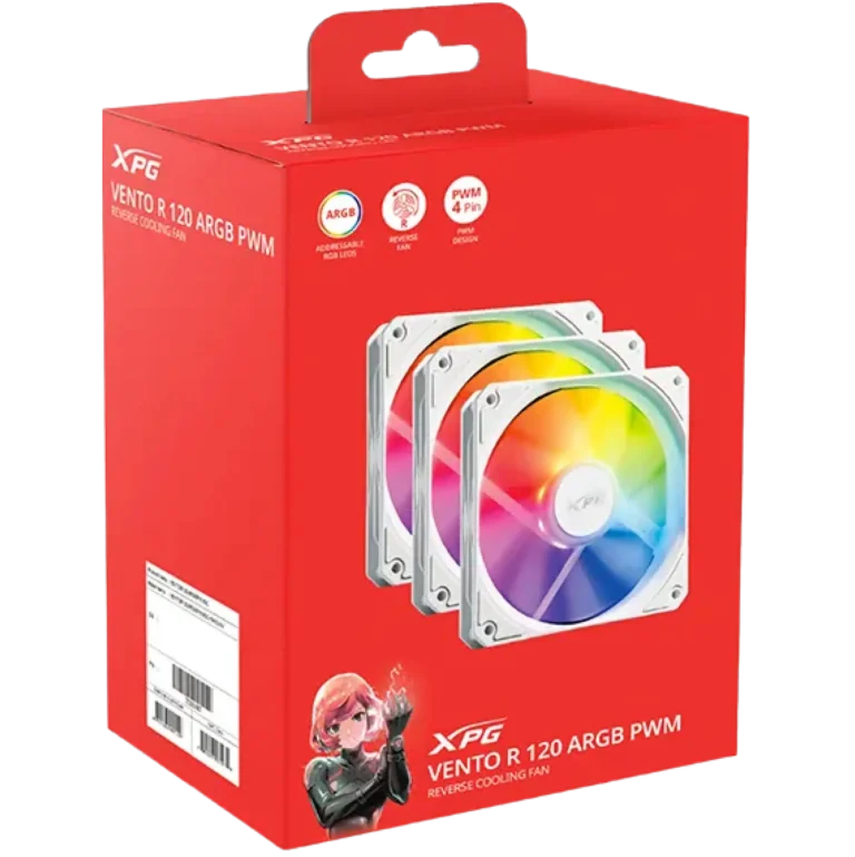 Xpg Vento R 120 ARGB White PWM Kit 3 Fans Invertido
