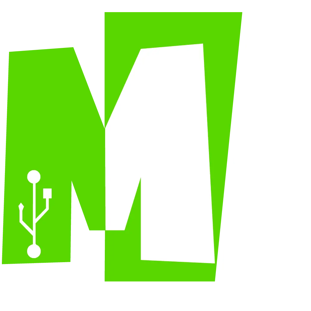 Bright lime-green geometric background with a white USB symbol on the left side.