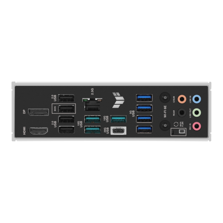 Panel trasero de la Asus TUF B850M-Plus WIFI con puertos USB, HDMI y conectores de red