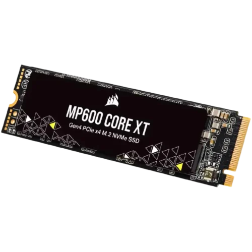 MP600 CORE XT M.2 NVMe PCIe Gen4 x4 SSD angled with edge connector visible.
