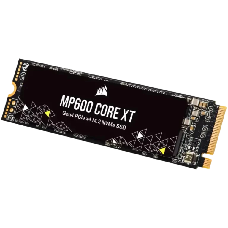 MP600 CORE XT M.2 NVMe PCIe Gen4 x4 SSD angled with edge connector visible.