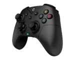 Black game controller with a green LED, featuring colored A B X Y buttons against a black background.